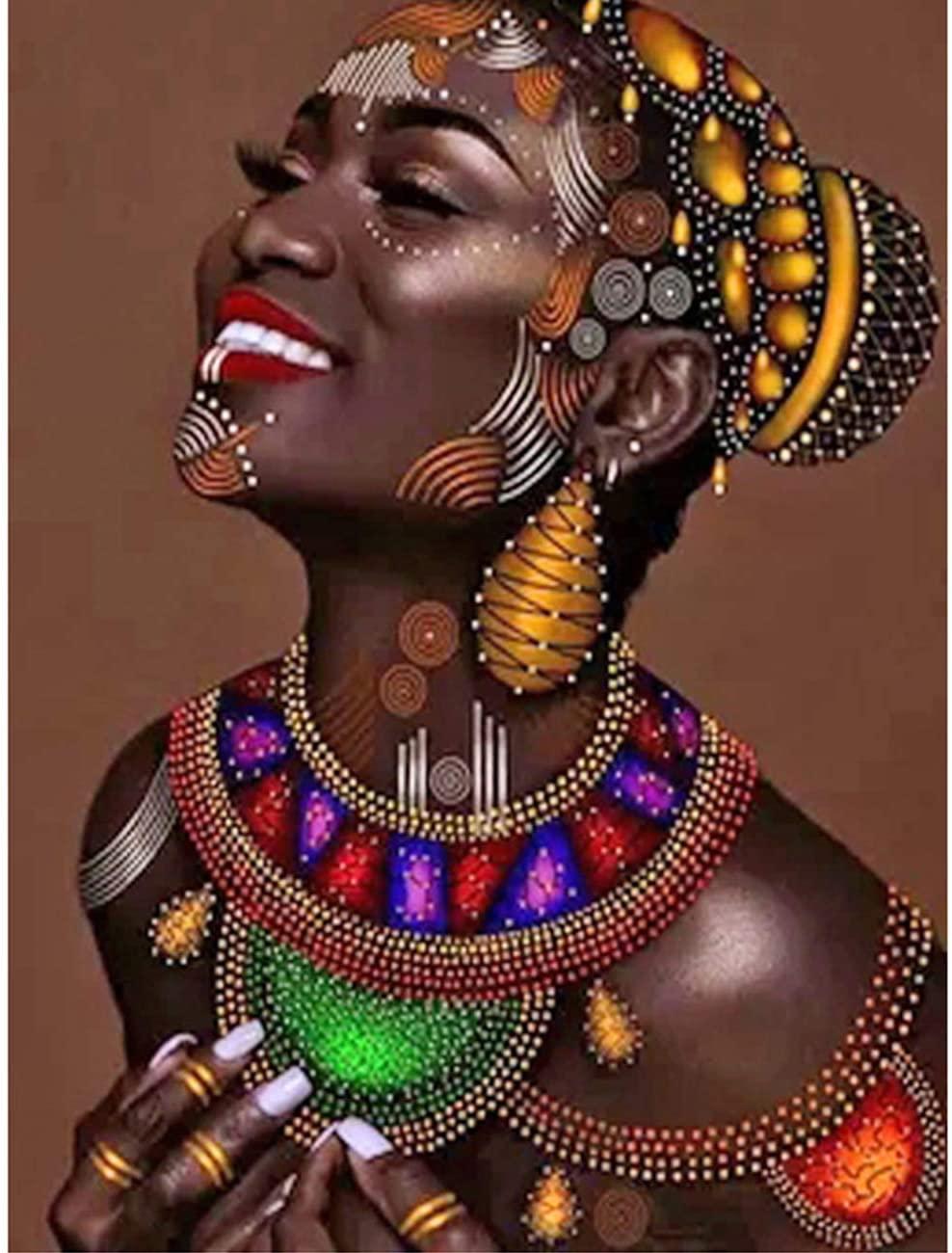 Bimkole 5D Diamond Painting Black Smiling African Woman Full Drill DIY Rhinestone Pasted with Diamond Set Arts Craft Decorations (12x16inch)