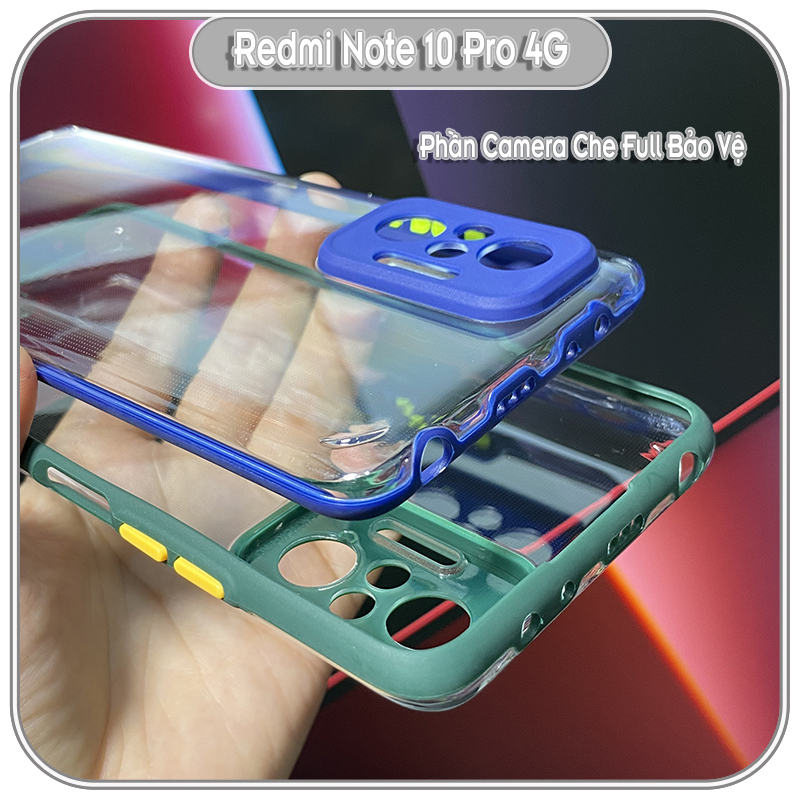 Ốp Lưng cho Xiaomi Redmi Note 10 Pro 4G PC Trong Suốt Viền Màu Mỏng ,Che Camera - Hàng Nhập Khẩu