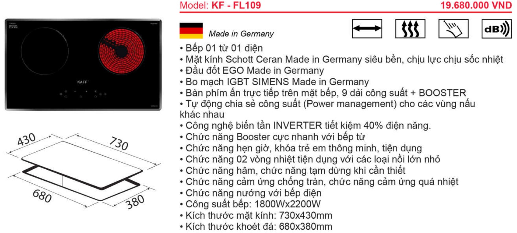 Bếp điện từ kết hợp hồng ngoại KAFF KF-FL109 - Sản phẩm chính hãng