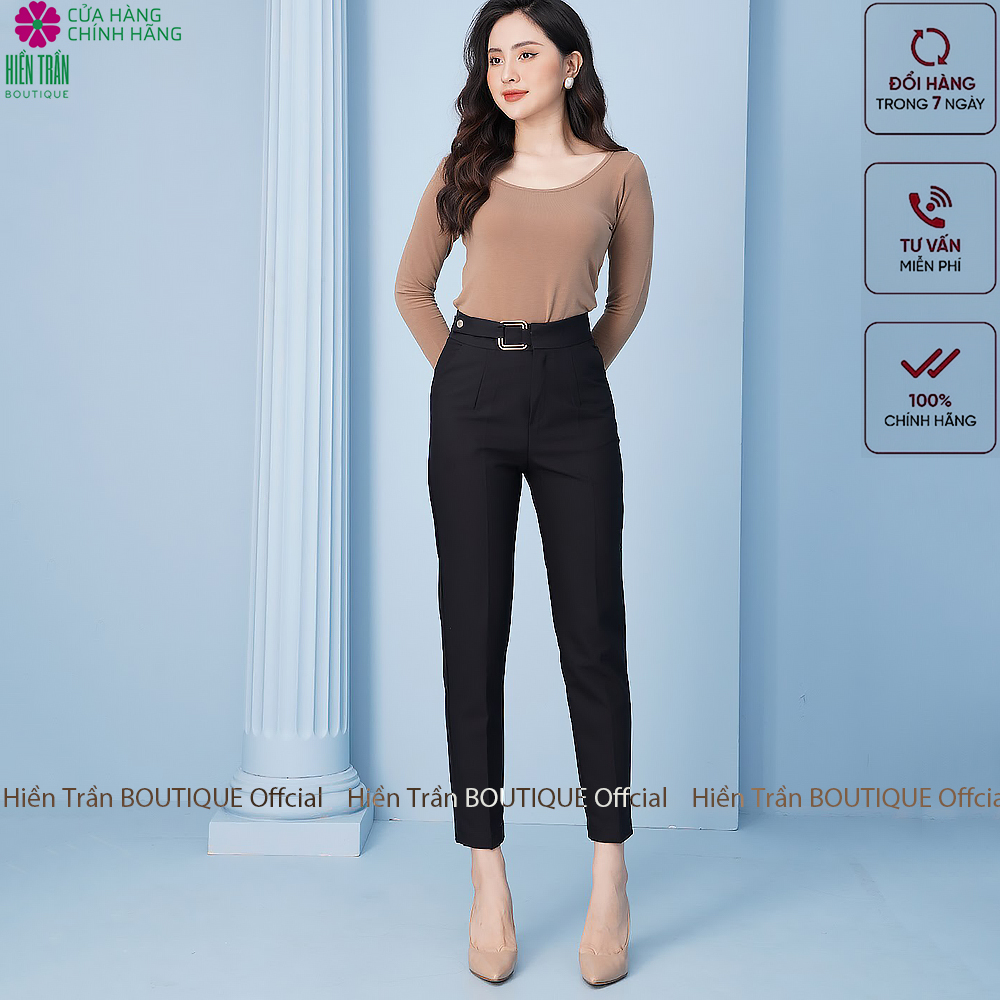 Quần baggy nữ Hiền Trần BOUTIQUE đẹp chất vải cao cấp baggy công sở đai ô vuông phong cách cá tính