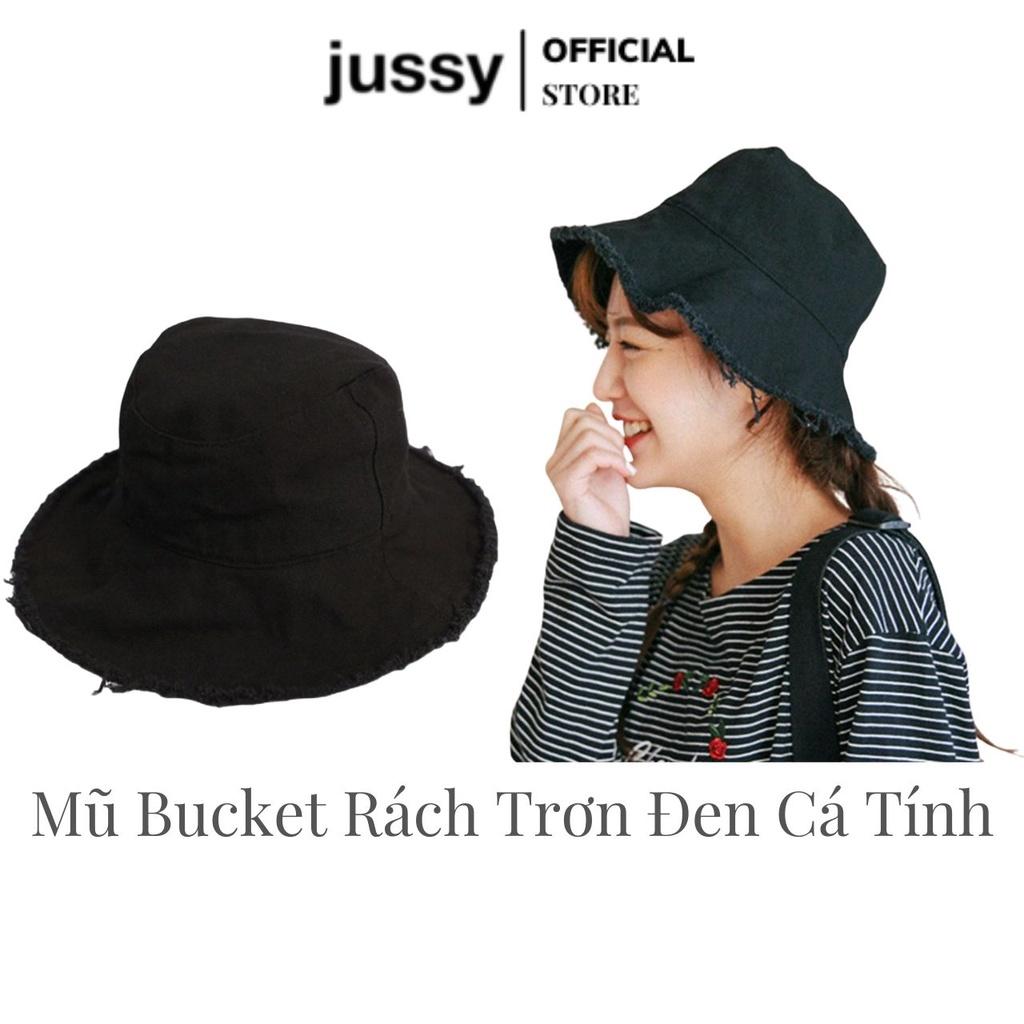 Nón Tai Bèo Viền Rách Trơn Đen Jussy Fashion Kiểu Mũ Bucket Nam Nữ Thời Trang Unisex Chất Vải Kaki Dày 2 Lớp