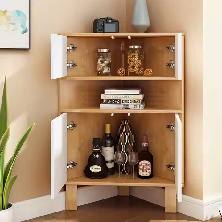 Nội thất phòng khách Tủ tam giác tiết kiệm không gian Tủ tường hiện đại đa chức năng cho gia đình Tủ gỗ lưu trữ góc