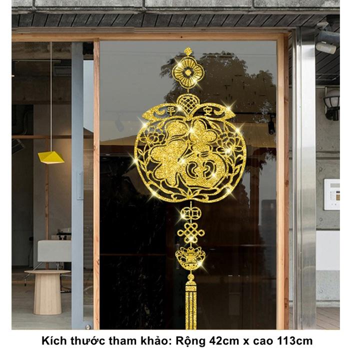 Decal trang trí dán tết - CHỮ PHÚC KIM TUYẾN LỒNG TÁO
