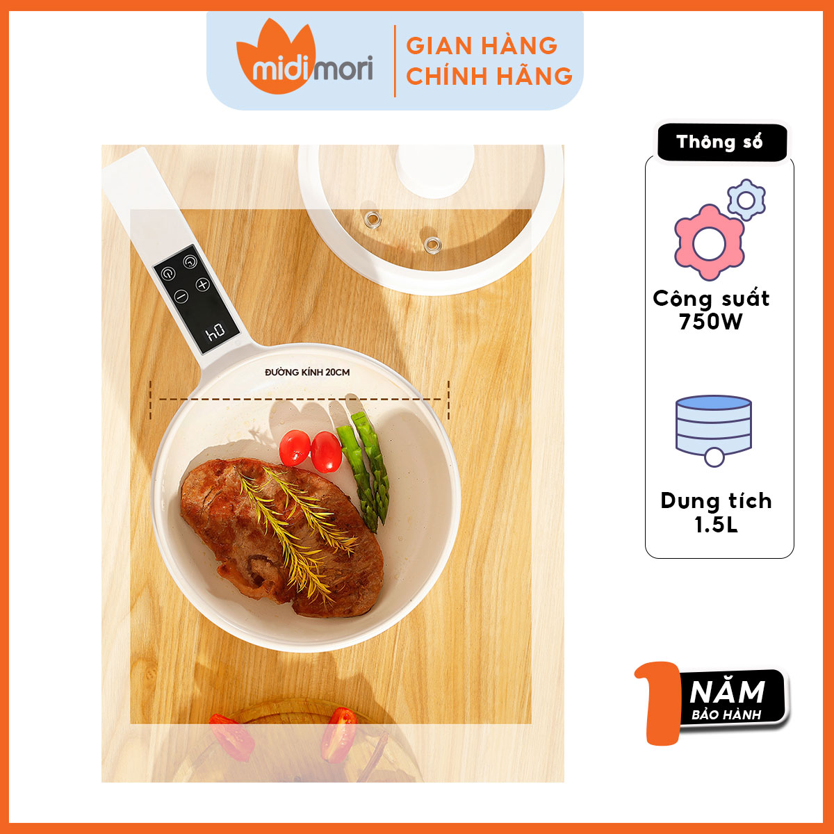 Nồi Lẩu Điện Đa Năng Mini Midimori Mdmr - 568 750W Không Kèm Xửng Hấp Inox Hàng Chính Hãng