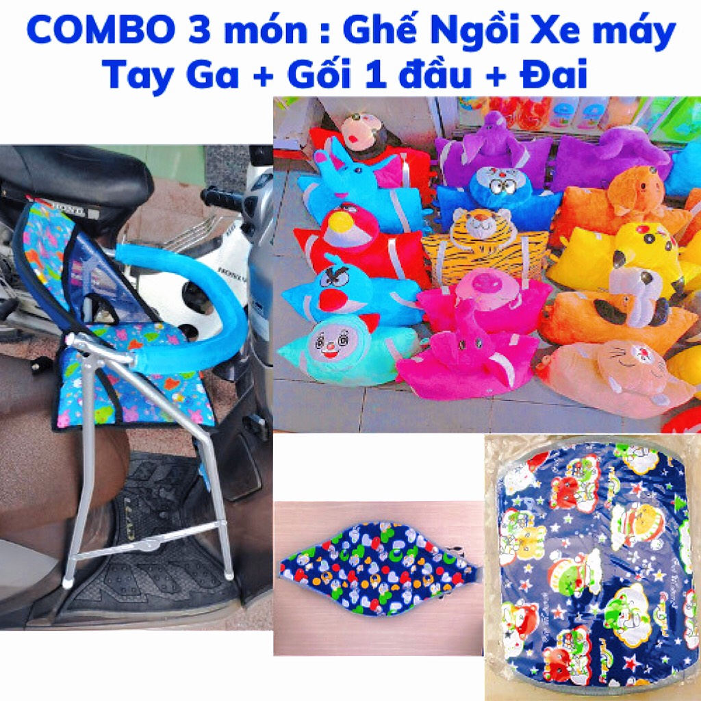 Combo ghế ngồi xe tay ga + gối 1 đầu + đai cho bé