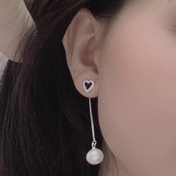 Bông tai Trái Tim treo hạt trai trắng
