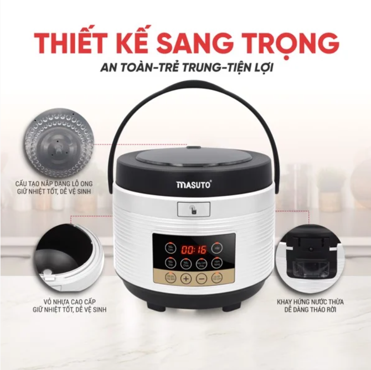 Nồi Cơm Điện Tử MASUTO MS-RD18 Công Nghệ Nhật Bản Dung Tích 1.25 Lít Công Suất 700 W - Hàng Chính Hãng