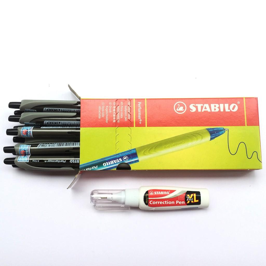 Hộp 10 cây bút bi STABILO Performer+ 328 XF 0.5mm + bút xoá STABILO Correction Pen CPS88 (BP328XF/10+)