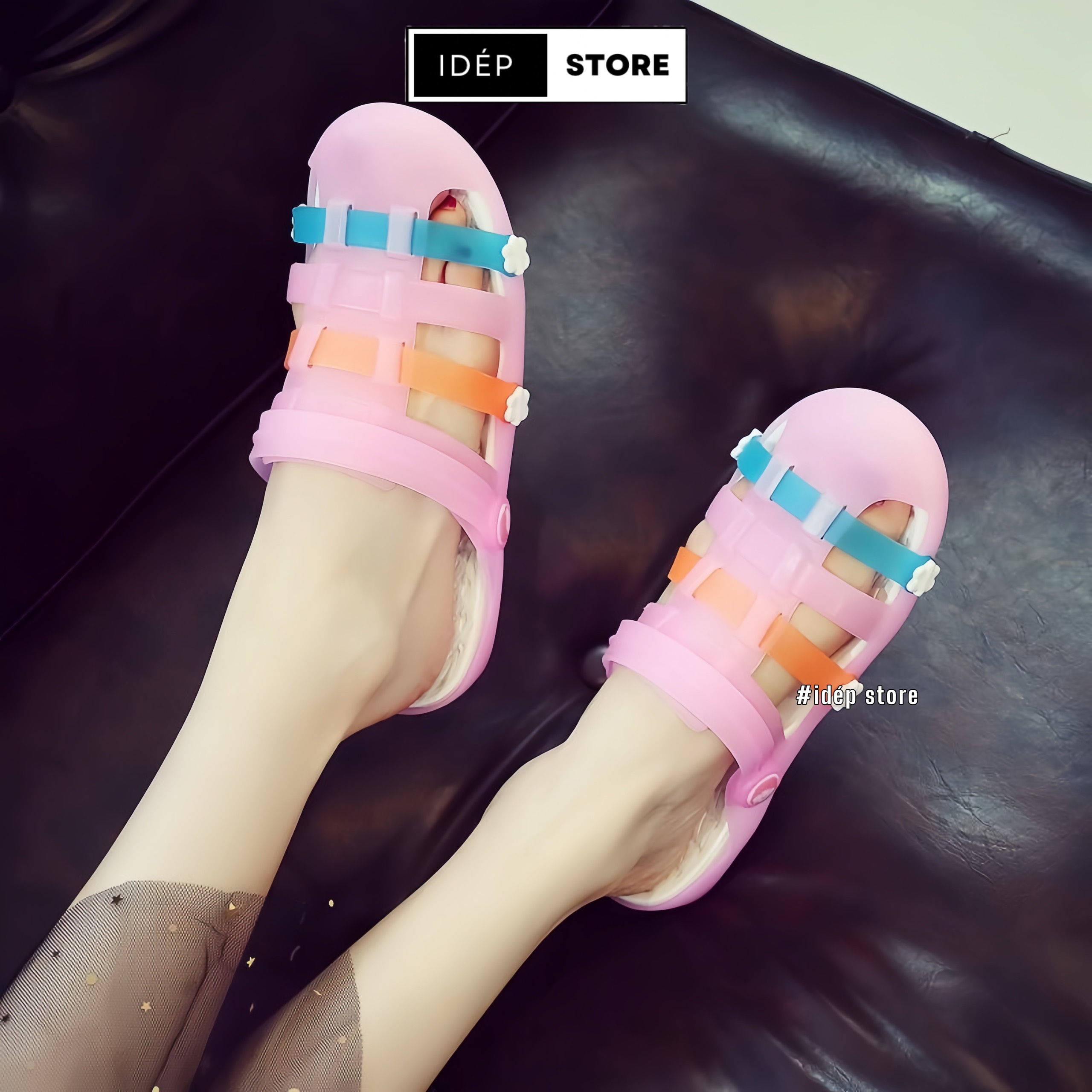 Sandal chiến binh- Giày sục nhựa dẻo bít mũi nữ IDÉP đi mưa siêu nhẹ, siêu bền - GL044