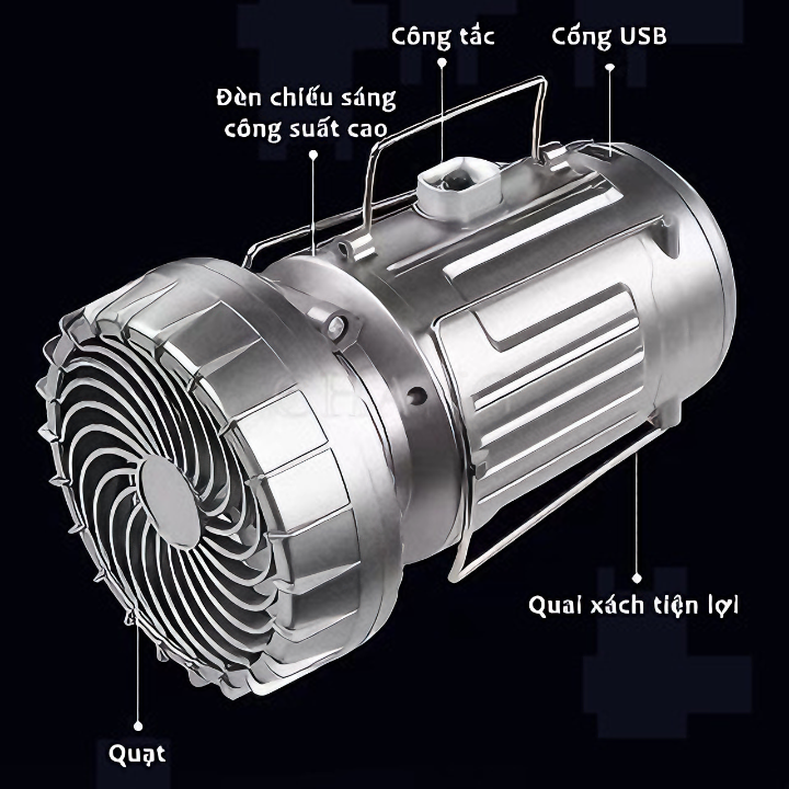 Đèn năng lượng mặt trời kèm quạt GSH9299 cầm tay sử dụng pin Lithium tiện dụng, tích điện 3 chức năng đèn pin, quạt và cổng đầu ra USB, chống nước đi cắm trại, dã ngoại - Hàng chính hãng