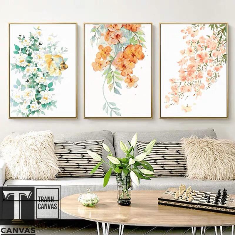 Tranh canvas tràn viền treo tường phòng khách, tranh vẽ cành hoa sắc màu H 119-129
