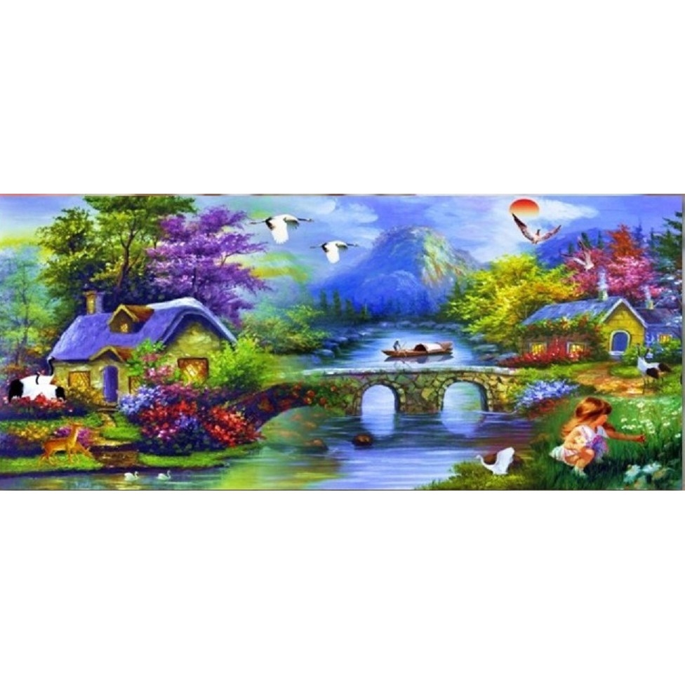 TRANH THÊU GIA ĐÌNH HẠNH PHÚC 76x43CM- TỰ THÊU