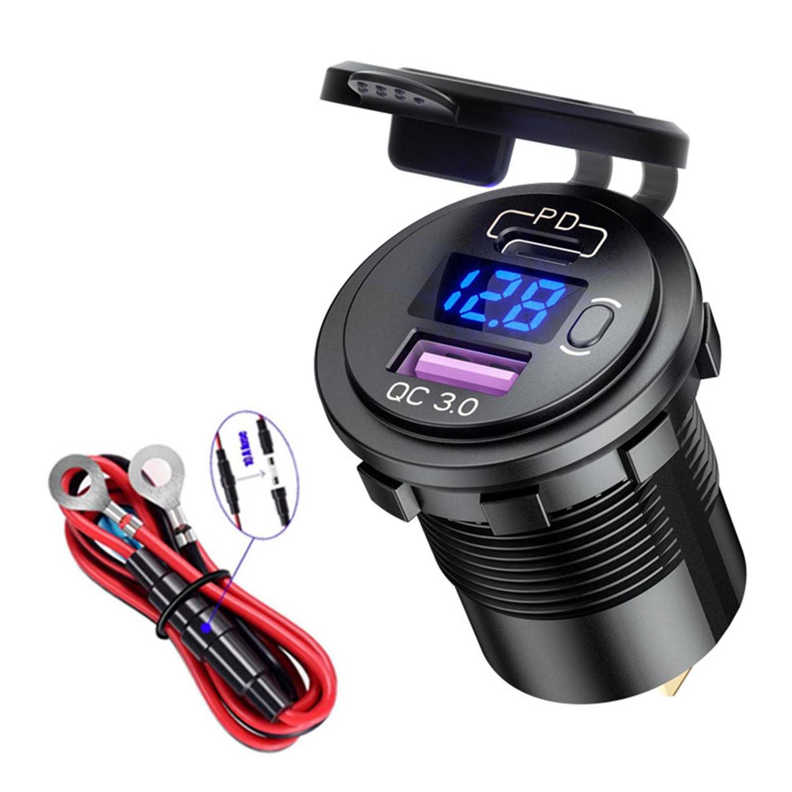 USB Car Charger, Fast USB Car Charger PD&QC 3.0 Dual Port Car Adapter Voltage Monitor Waterproof