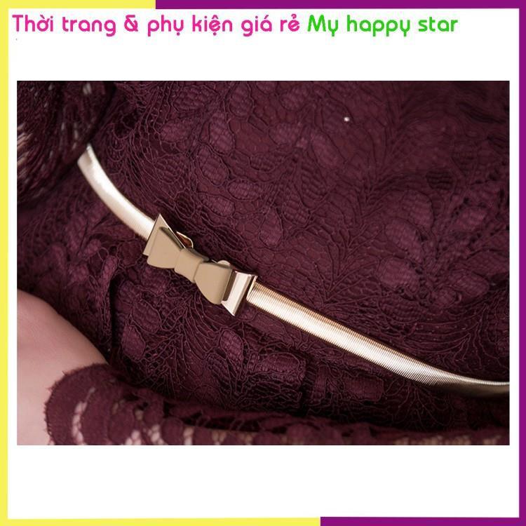 Dây thắt lưng nữ kim loại co giãn dễ thương thời trang Hàn Quốc hình nơ kép