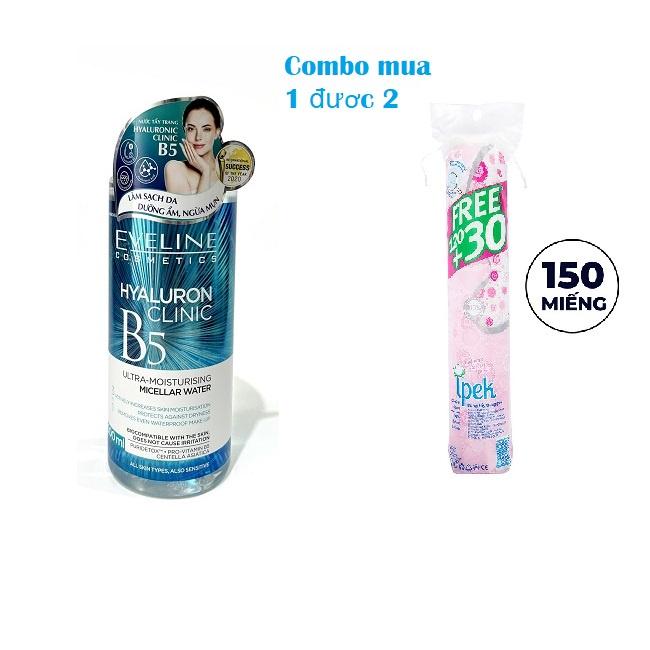 [Tặng sữa rửa mặt 150ml] Combo nước tẩy trang eveline B5 500ml ( Nước tẩy trang + bông tẩy trang)