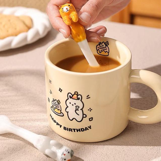 Muỗng Cà Phê Bằng Sứ Hình Mèo Hoạt Hình Dễ Thương
