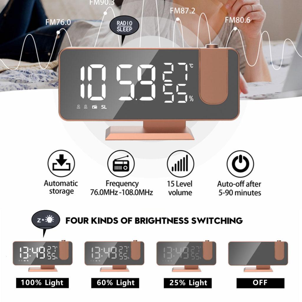Mirror Digital Alarm Clock LED Lamp Snooze Adjustable Brightness