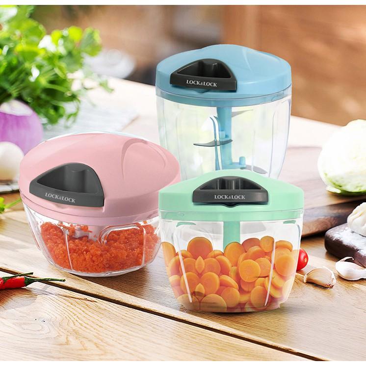 Dụng cụ xay tỏi ớt Lock&Lock mini - Hàng chính hãng lưỡi xay bén, kéo tay đơn giản, dễ vệ sinh - Hapos