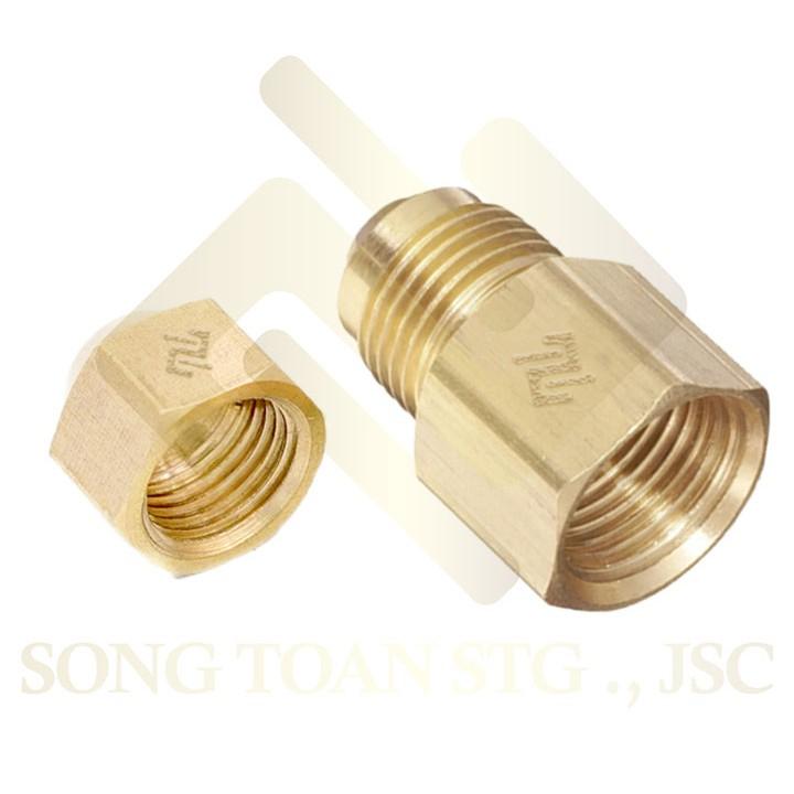 Bộ thân ren trong côn lồi hàn ống cho điện lạnh khí nén (Brass Flare female Connector) - Rắc co thẳng NPT