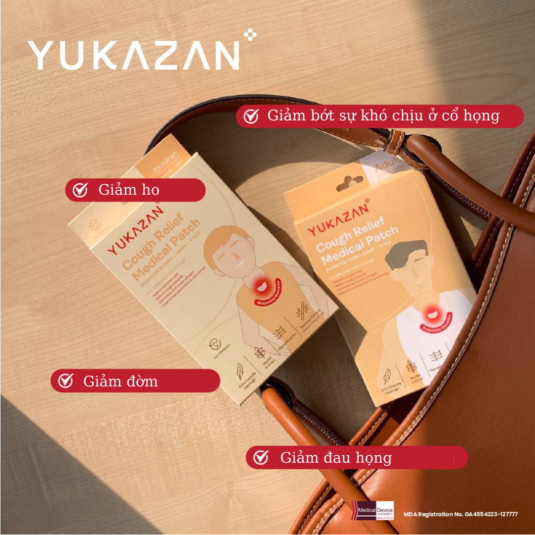 Miếng Dán Giảm Ho Yukazan Cho Người Lớn - Hộp 6 Miếng Giảm ho - Giảm đờm