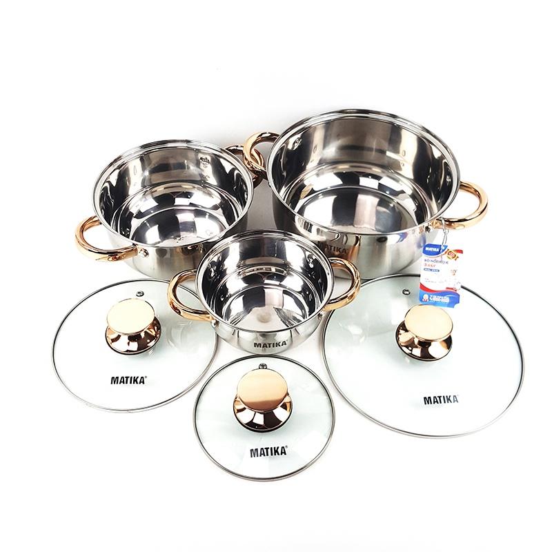Bộ Nồi Inox 3 Đáy MATIKA MTK-C3 16, 20, 24 cm, Hàng Chính Hãng