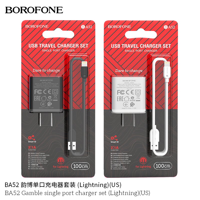 Bộ Cóc Cáp Sạc Borofone BA52 Cổng Lightning - 1 Cổng USB 2.1A chuẩn US- Hàng Nhập Khẩu ( Giao màu ngẫu nhiên)