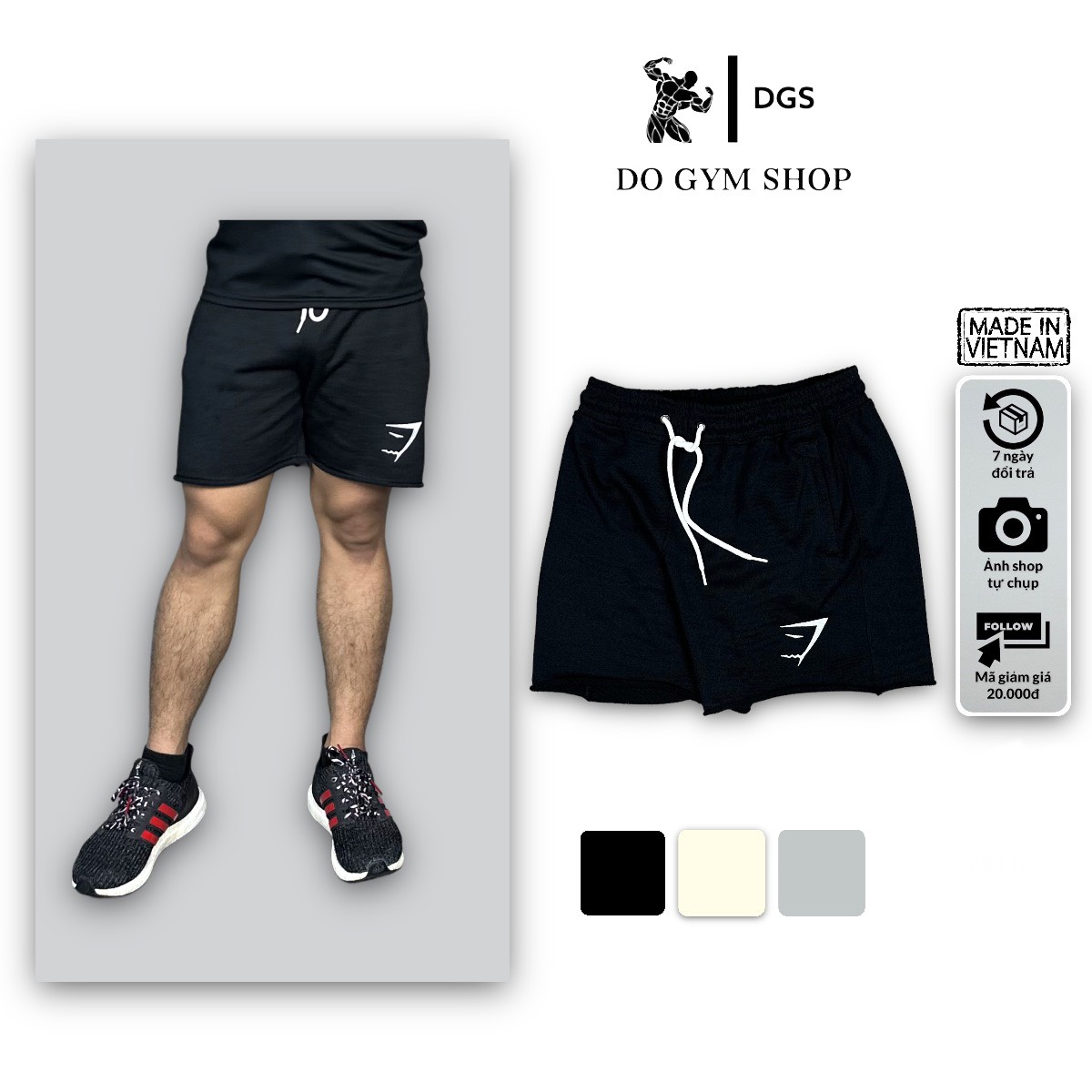 Quần short nỉ tập gym nam DOGYMSHOP form ống rộng, logo thêu không bong tróc QGQL5