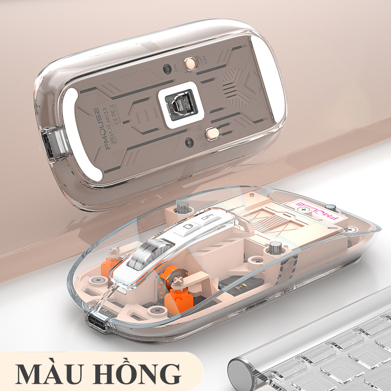 Chuột không dây FMOUSE M133 kết nối Bluetooth và USB 2.4G thiết kế trong suốt độc lạ với độ DPI lên đến 2400 - HN - HÀNG CHÍNH HÃNG