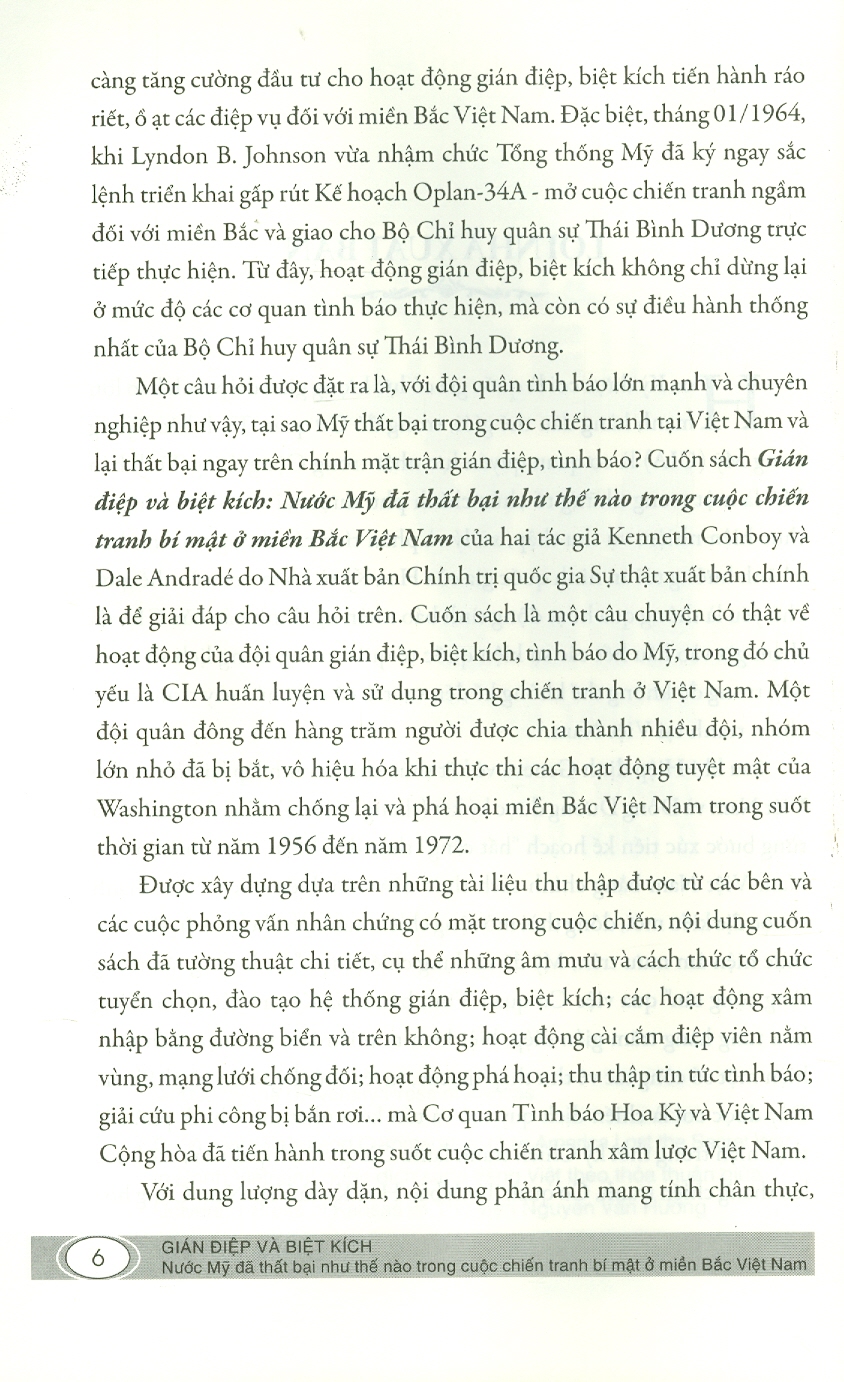 GIÁN ĐIỆP VÀ BIỆT KÍCH - Nước Mỹ đã thất bại như thế nào trong cuộc chiến tranh ở miền Bắc Việt Nam – Kenneth Conboy và Dale Andradé – Dương Văn Đoàn và Trần Ngọc Thạch dịch – NXB Chính trị quốc gia sự thật (Bìa mềm)