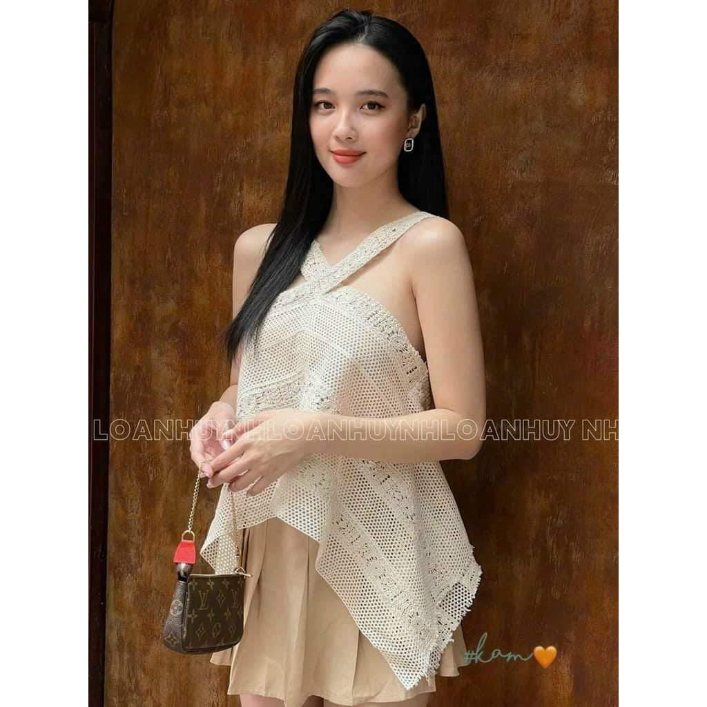 [L2M] Áo LƯỚI len dệt kim KIỂU YẾM dáng CROPTOP họa tiết ren lưới