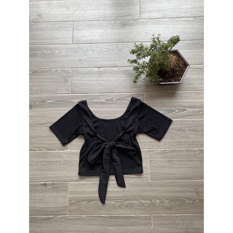 Áo hở lưng croptop tay ngắn buộc nơ có mút ngực kx