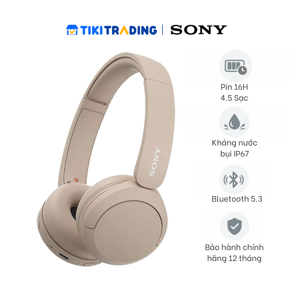 Tai nghe chụp tai Bluetooth Sony WH-CH520 - Hàng chính hãng - Be