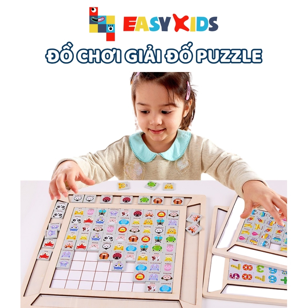Đồ Chơi Giải Đố Puzzle Bằng Gỗ Xếp Hình Ghép Nối 80 Hình Tiếng Anh, Đồ Chơi Trí Tuệ Tăng IQ Cho Bé