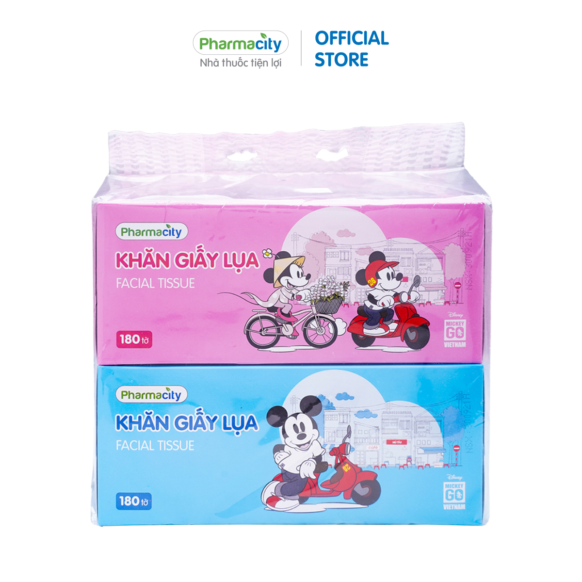 Khăn giấy lụa Pharmacity Mickey Go Vietnam (Lốc 2 hộp x 180 tờ)