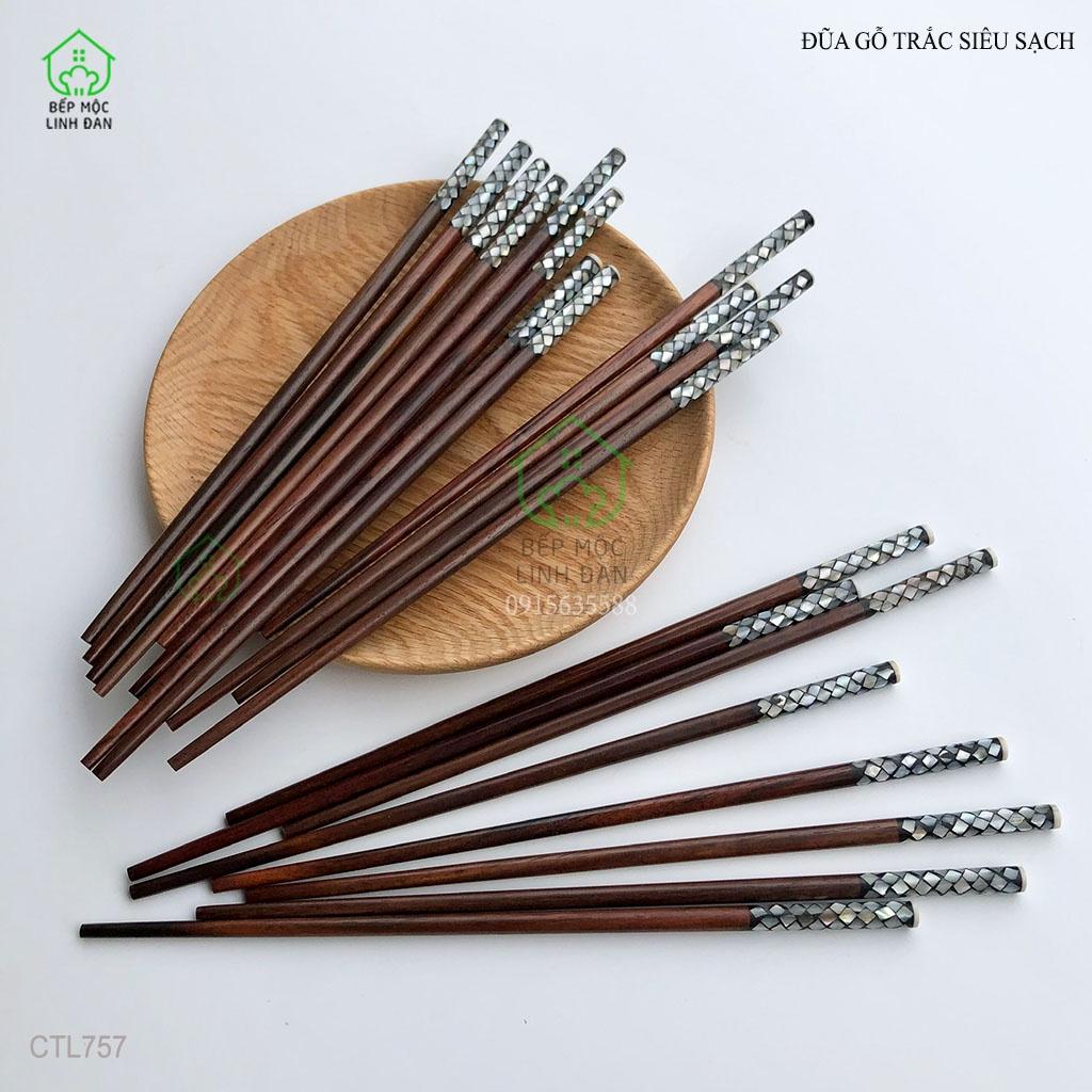 Đũa Gỗ Trắc Tự Nhiên Khảm Xà Cừ Hình Vảy Rồng HAHANCO [CTL757] Bộ 10 Đôi