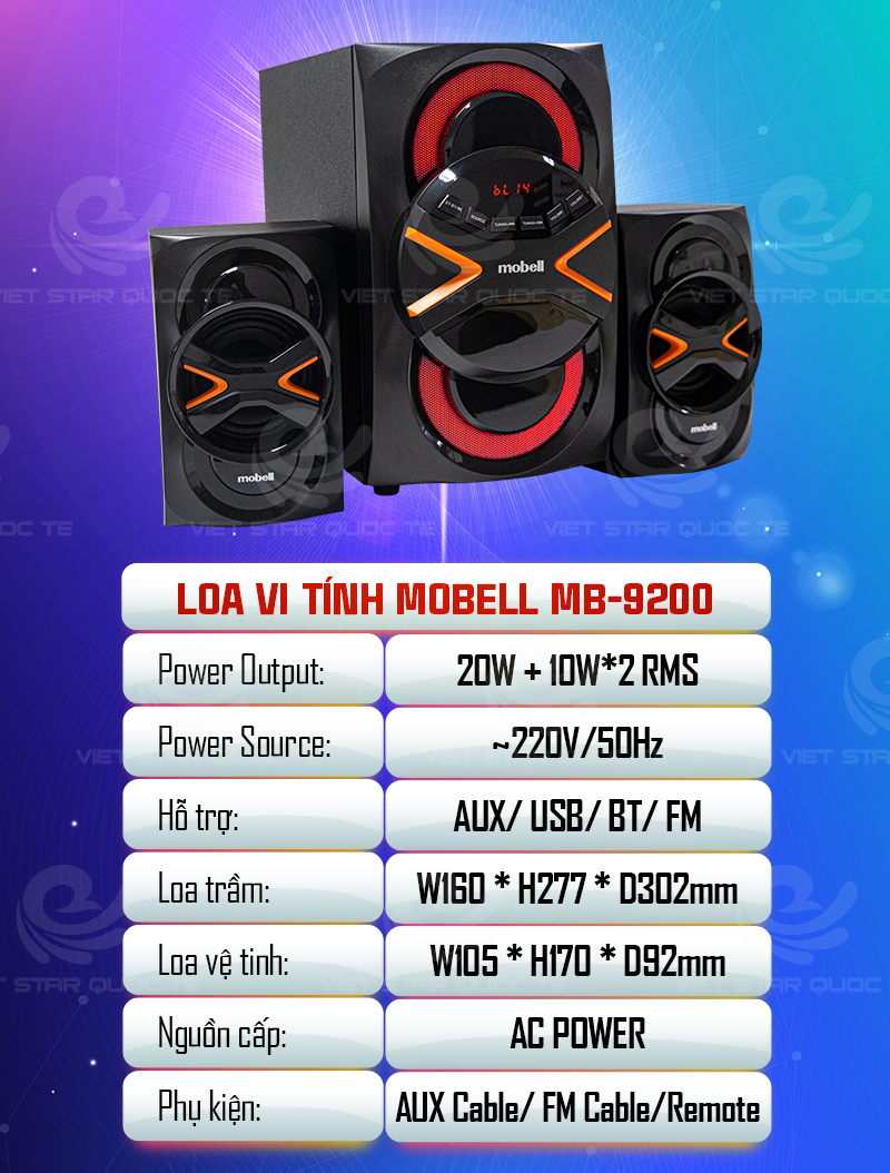 Loa Bluetooth Vi Tính Mobell MB-9200, Có Remote, Âm Thanh Cực Chất - Hàng Chính Hãng