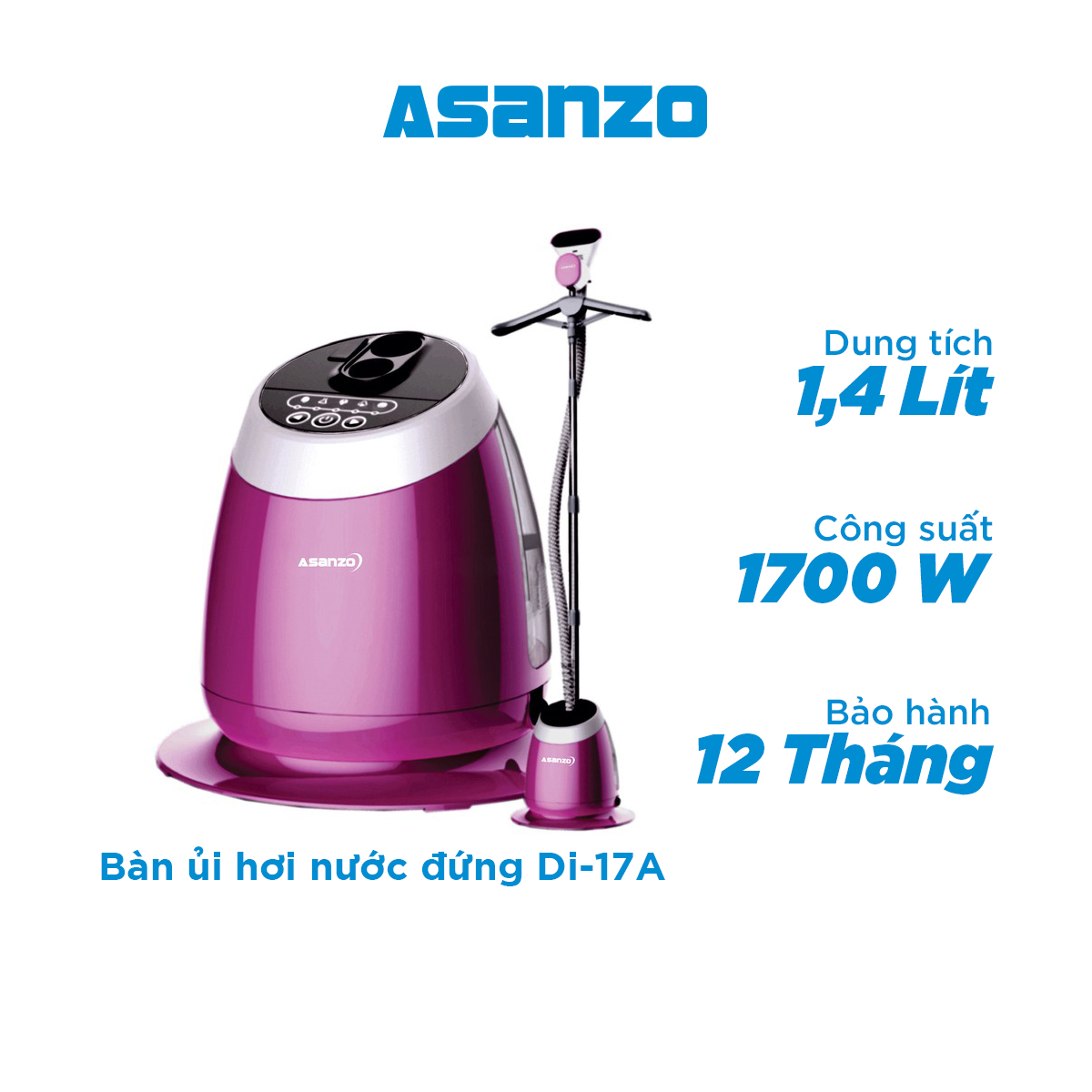 Bàn Ủi Cây Đứng Hơi Nước 1700W Asanzo DI17A - Hàng Chính Hãng