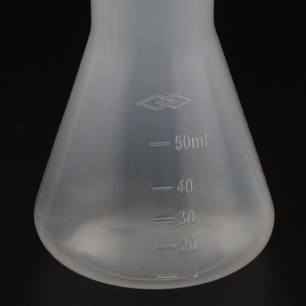 2x2 Pcs Lab Experiment Graduated Plastic Conical Flask Erlenmeyer w/ Cap 50mL