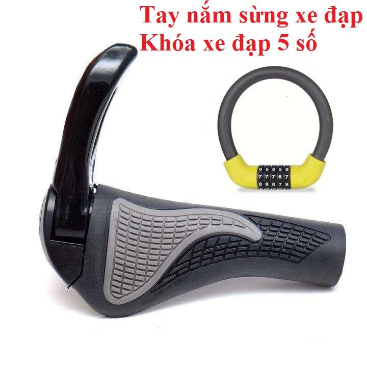 Combo Khóa xe đạp 5 số đổi được mã + Tay nắm xe đạp thể thao sừng trâu chống trượt bộ 2 chiếc hàng loại 1