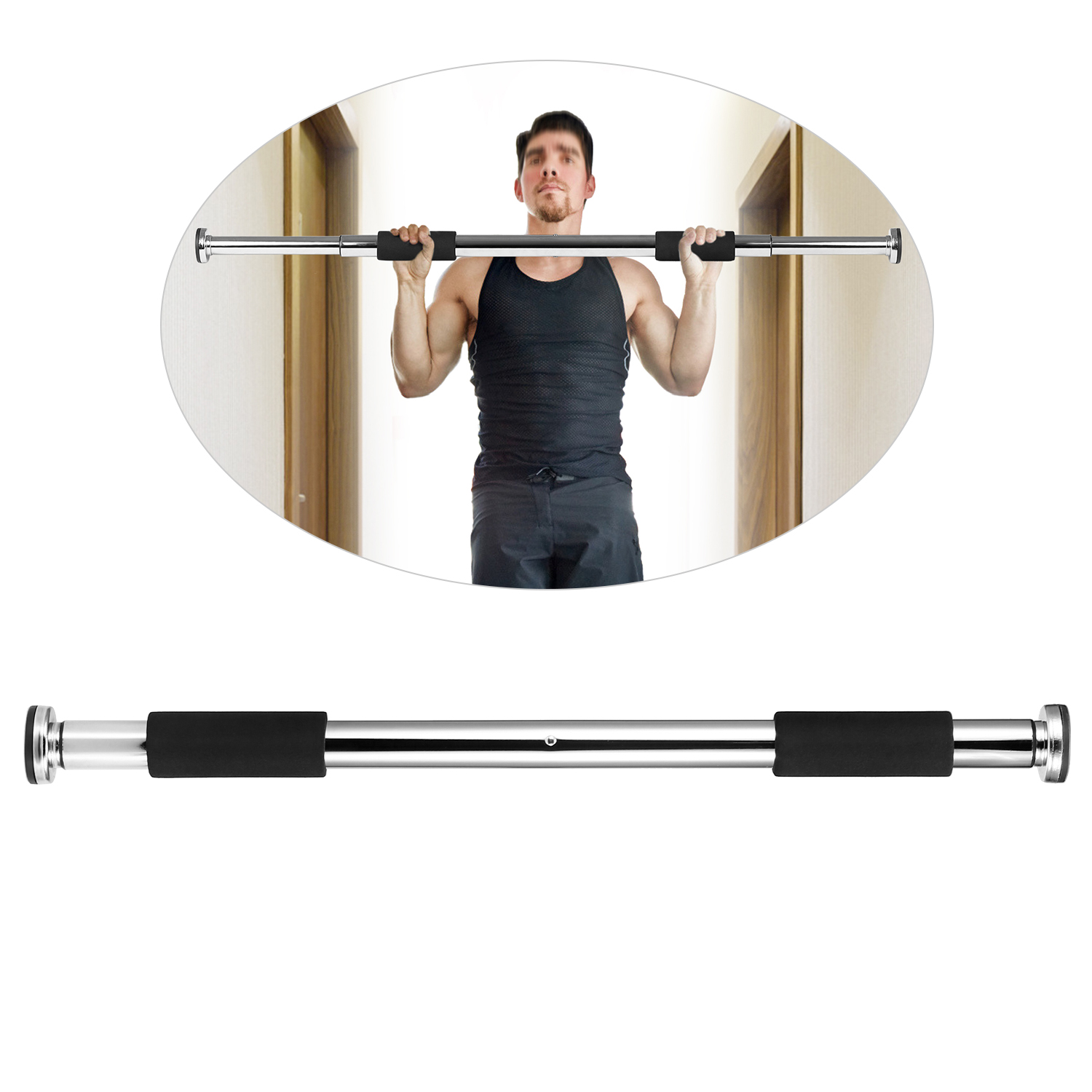 Thanh ngang tập thể dục tại nhà 220LB bằng thép mạ crôm cứng với vòng cao su chống trượt, an toàn và đáng tin cậy
