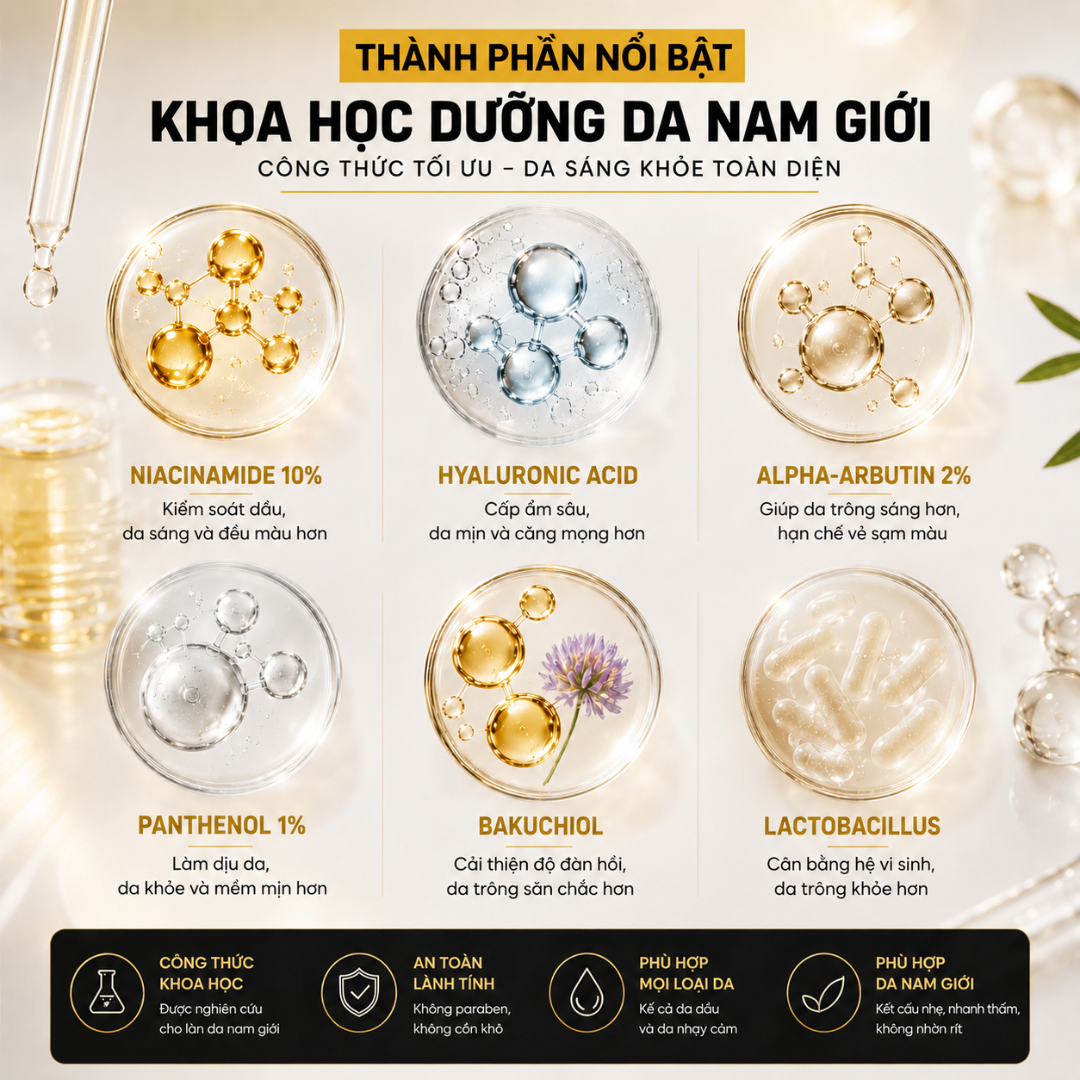 Serum dưỡng trắng da DÀNH CHO NAM MENGEN Niacinamide 10% Brightening Serum hỗ trợ mờ thâm mụn, sạm nám 35ML