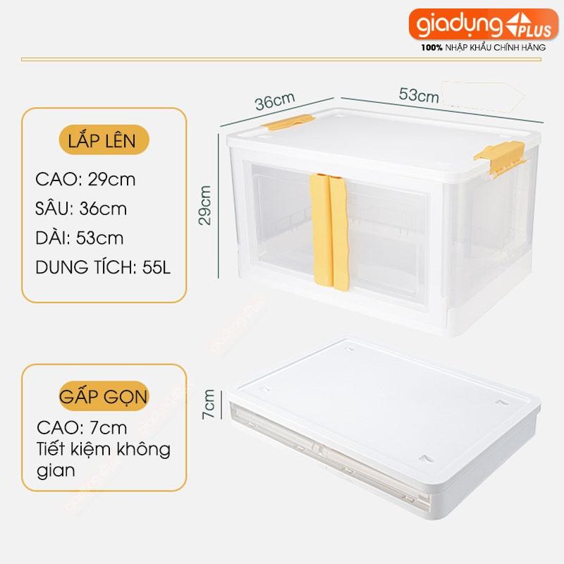Thùng đựng đồ đa năng gấp gọn & thiết kế cửa hông lấy đồ dễ dàng tiện lợi 55 lít