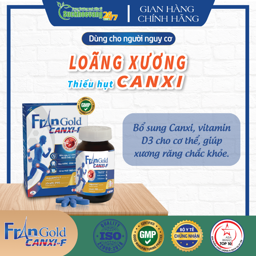 Viên uống USADENALI FranGold Canxi F hỗ trợ bổ sung Canxi cho cơ thể, giúp xương răng chắc khỏe. - Hộp 60 viên