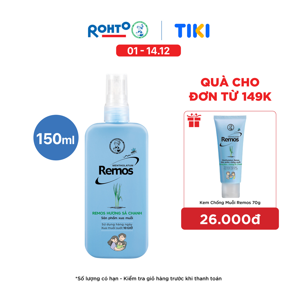 Xịt Chống Muỗi Rohto Mentholatum Remos Hương Sả Chanh 150Ml