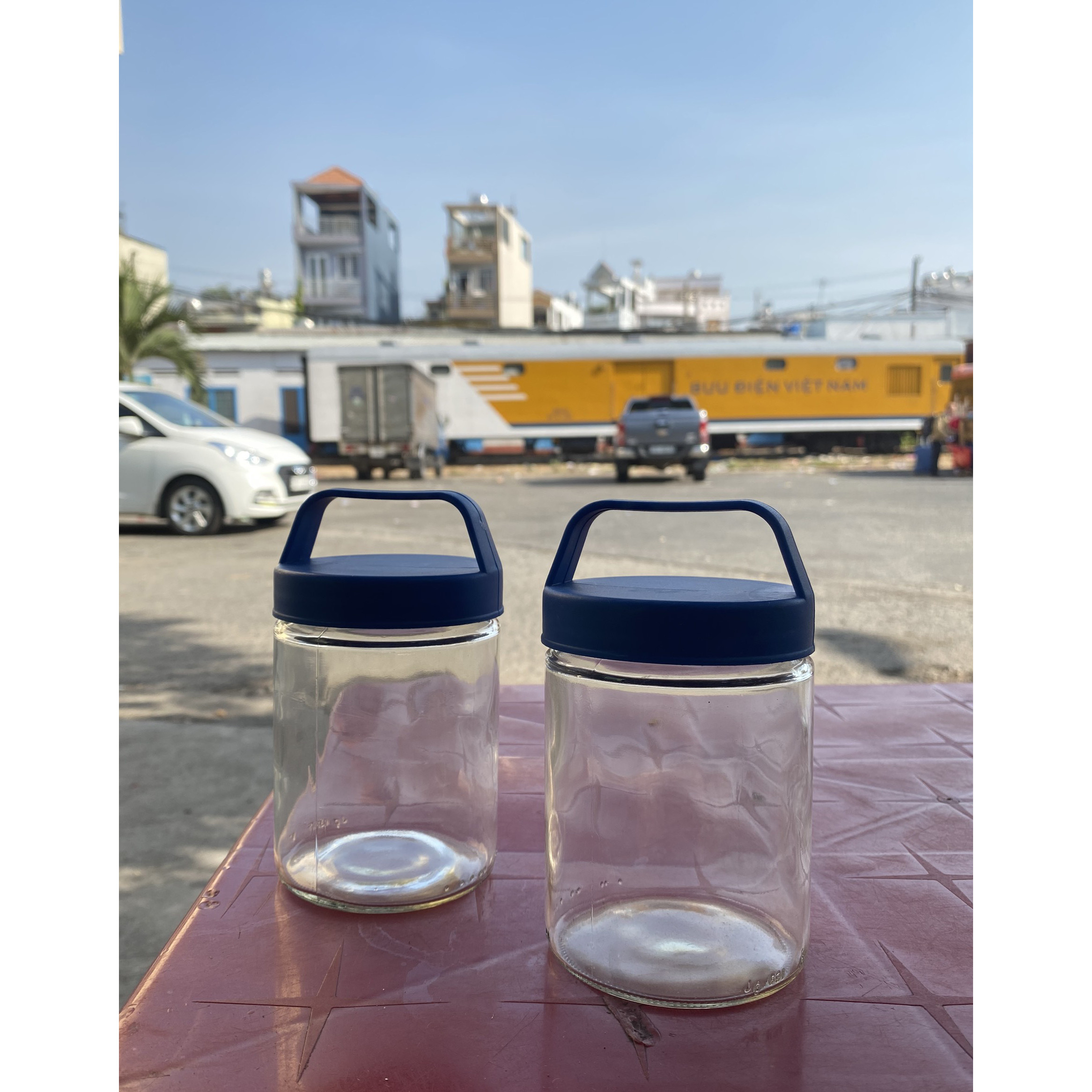 Bộ 2 hũ thủy tinh Proglass 460ml, nắp quai xách