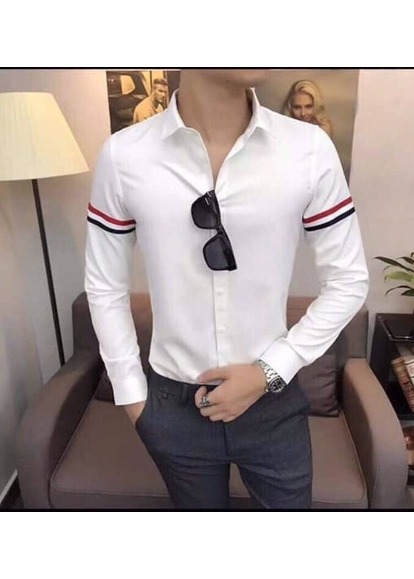 Áo sơ mi trắng công sở phối sọc 2 tay áo