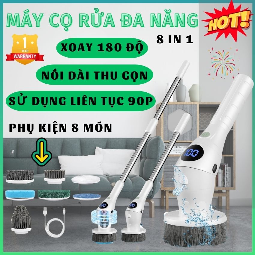 Chổi Cọ Nhà Vệ Sinh Bằng Điện, Máy Cọ Rửa Đa Năng Không Dây, Chổi Cọ Nhà Tắm Bồn Cầu Toilet 8 Đầu Thay Thế Tiện Lợi