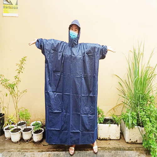 Áo Mưa Bít Dù Trơn, Áo Mưa Kín Người Vải Dù Siêu Dày, Chống Thấm Hiệu Quả, Phù Hợp Nam Và Nữ, Có Túi Đựng, Có Lựa Chọn Màu Sắc - Xanh Dương Đậm