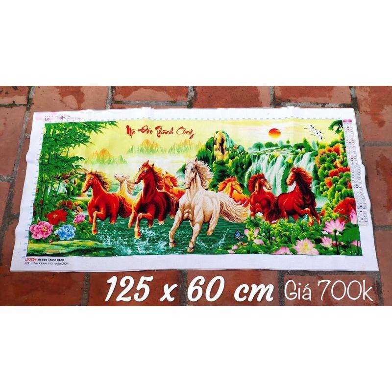 Tranh thêu mã đáo thành công ngựa 3D 120x55cm