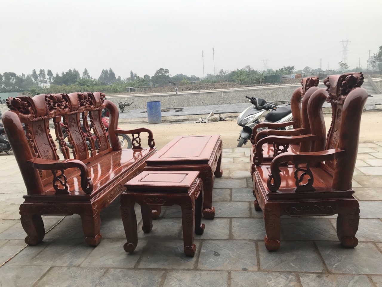 Bộ bàn ghế Minh quốc Đào gỗ xà cừ